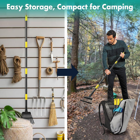 VUGHIUA versatile rake handles leaves, mulch, and small debris in beds.