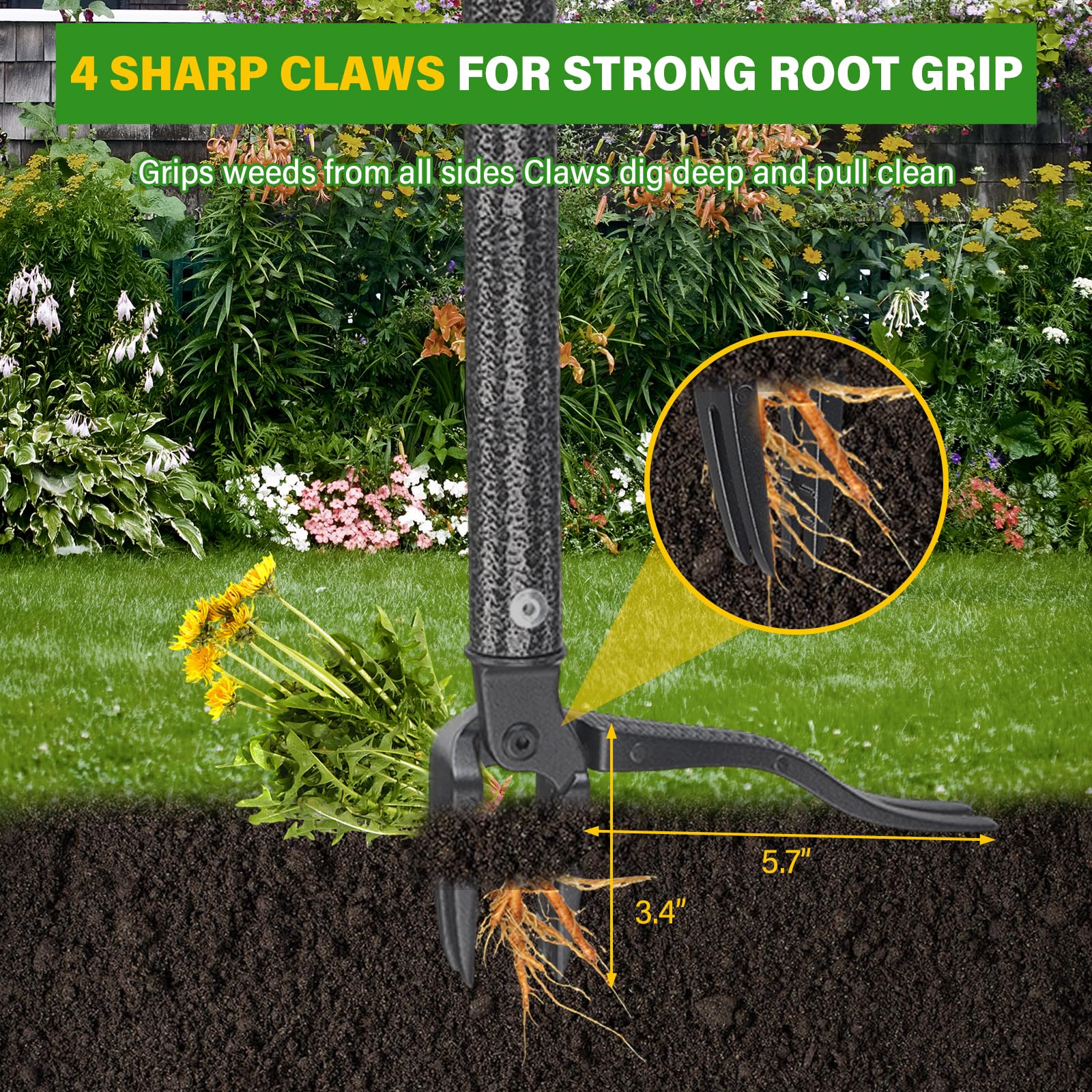VUGHIUA 60-inch handle weeding tool for extended reach.