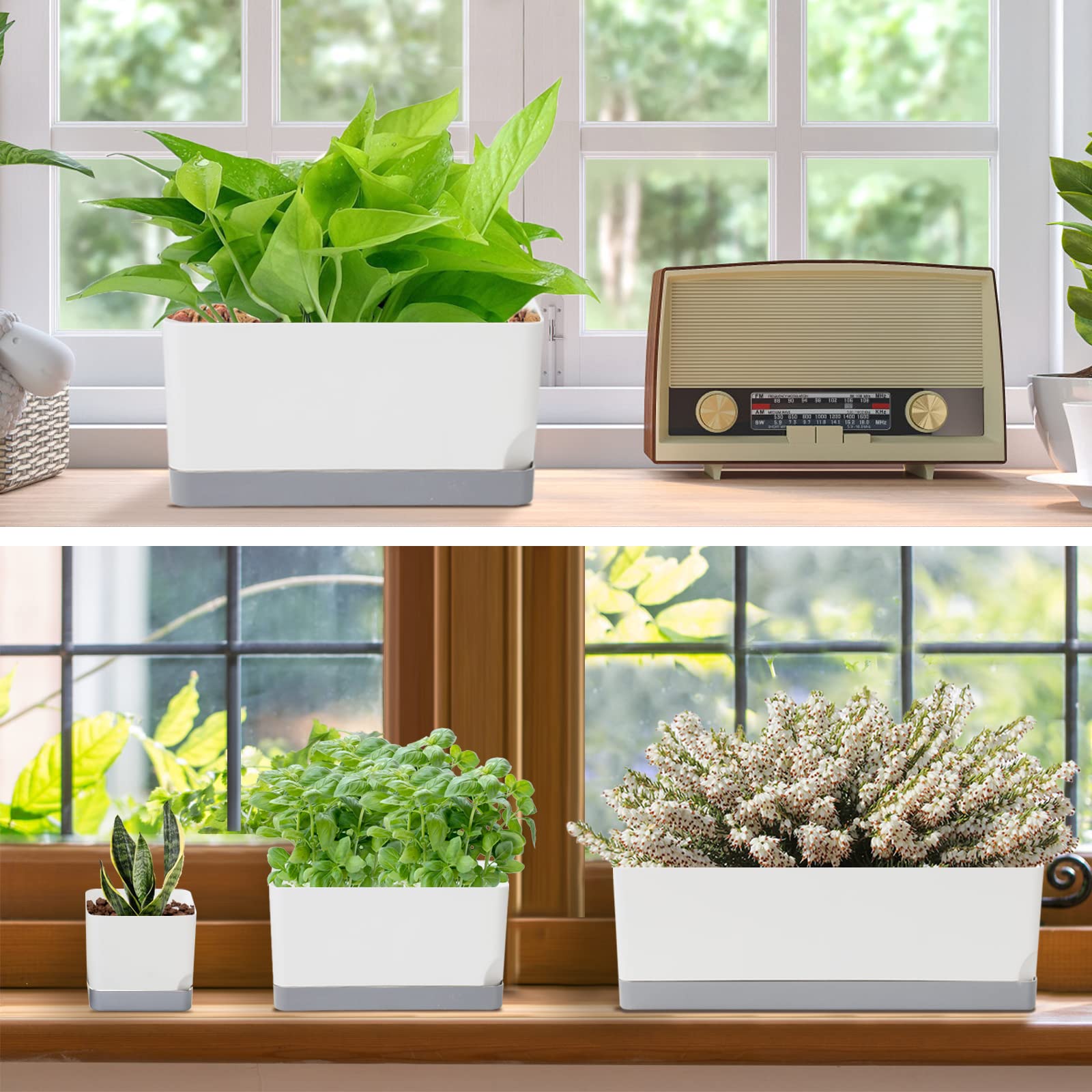 Vugosson light gray tray complements decor while catching excess water.