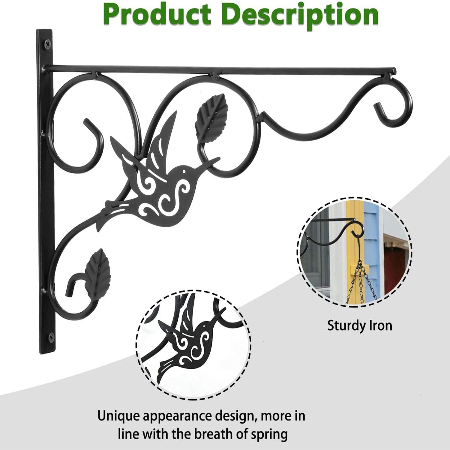 Vumdua wall planter hook with bird feeder focus adds decorative outdoor charm.