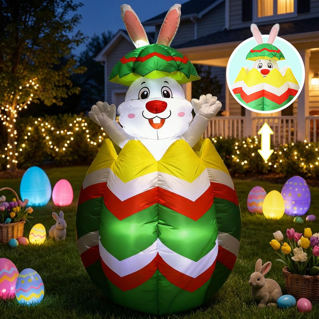 VURPOKSI Easter inflatable bunny emerging from egg for a playful outdoor focal point.