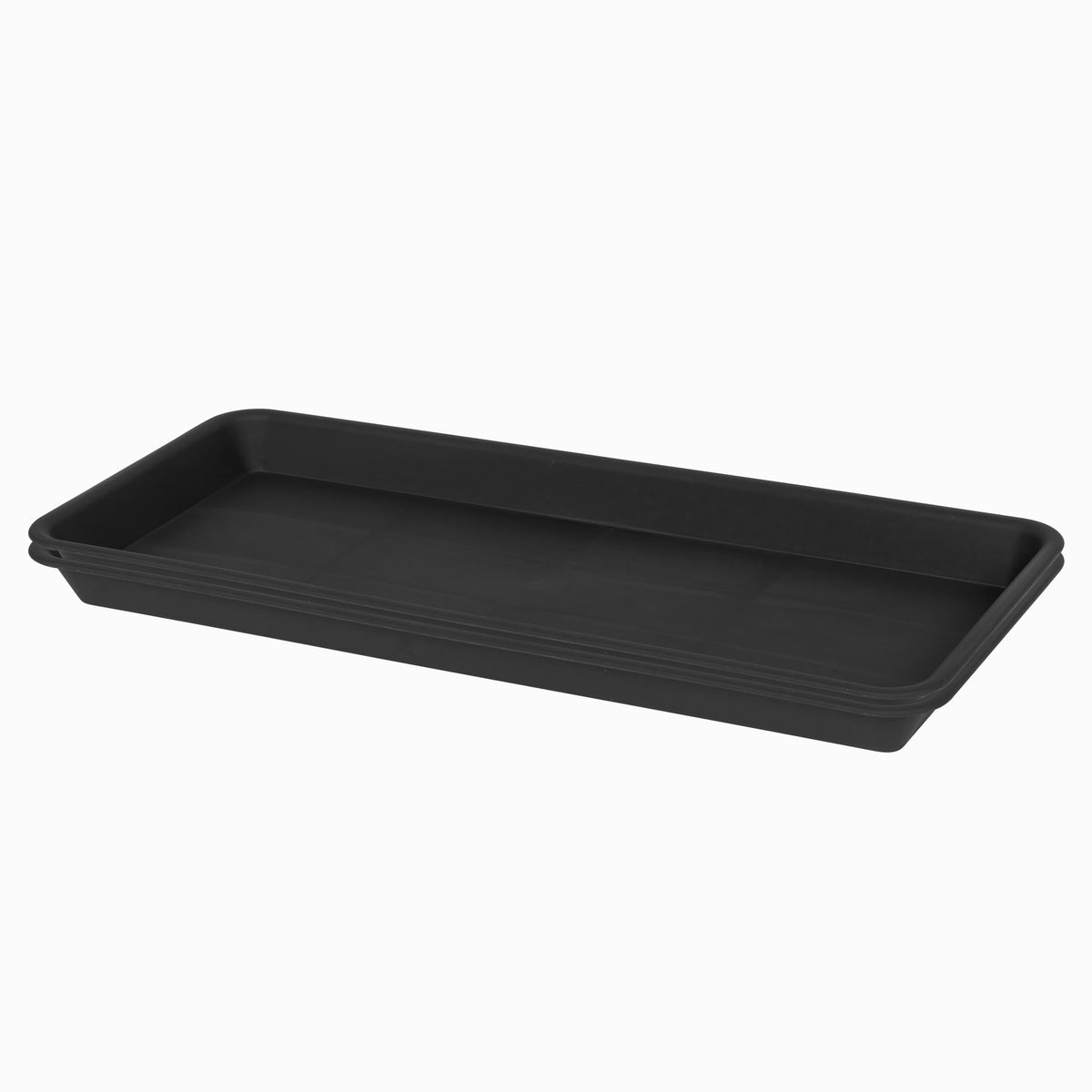 VUWEZ rectangle plant tray in black catching pot drips.