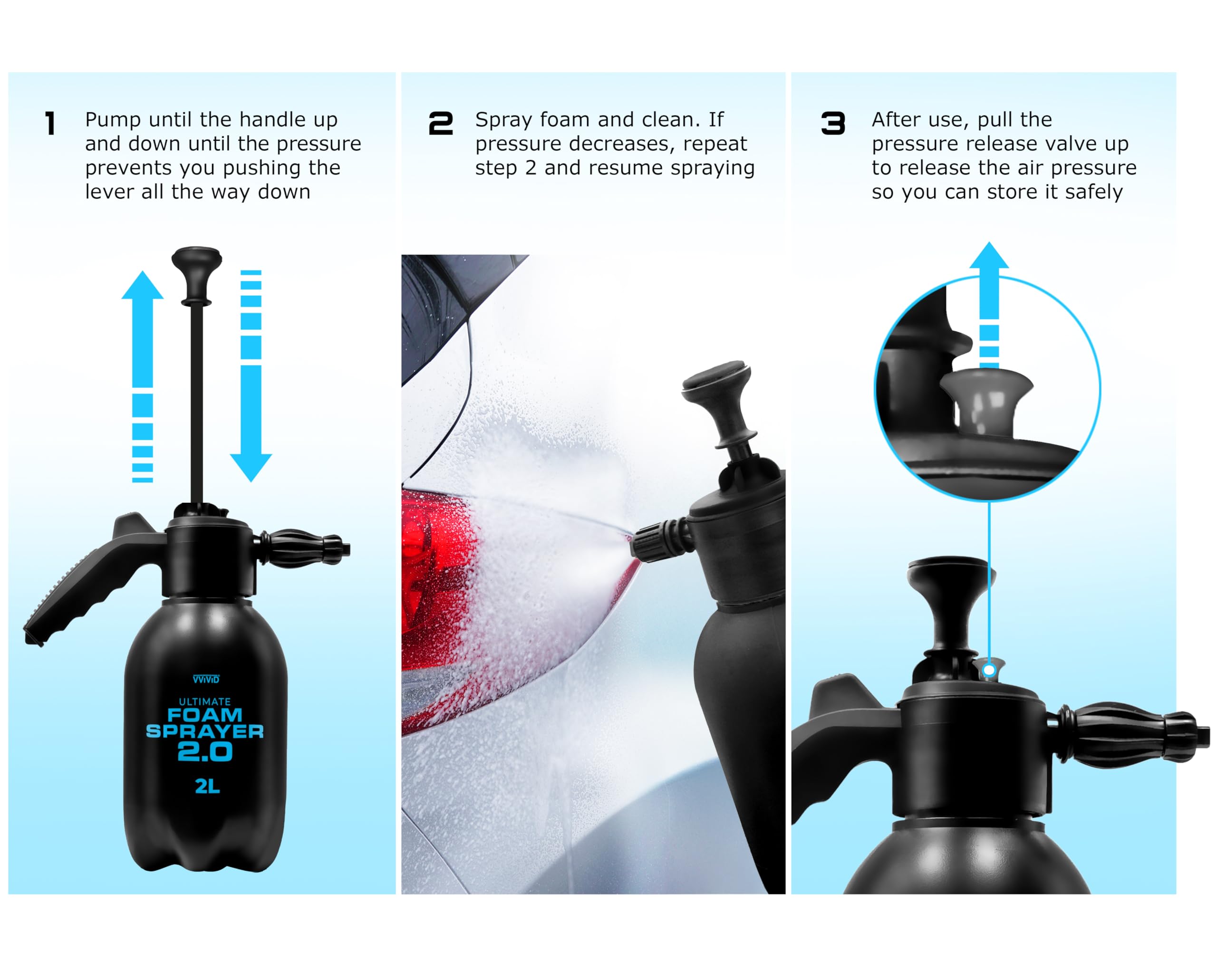 VViViD foam sprayer 2.0 pressure pump action delivers strong spray with less pumping