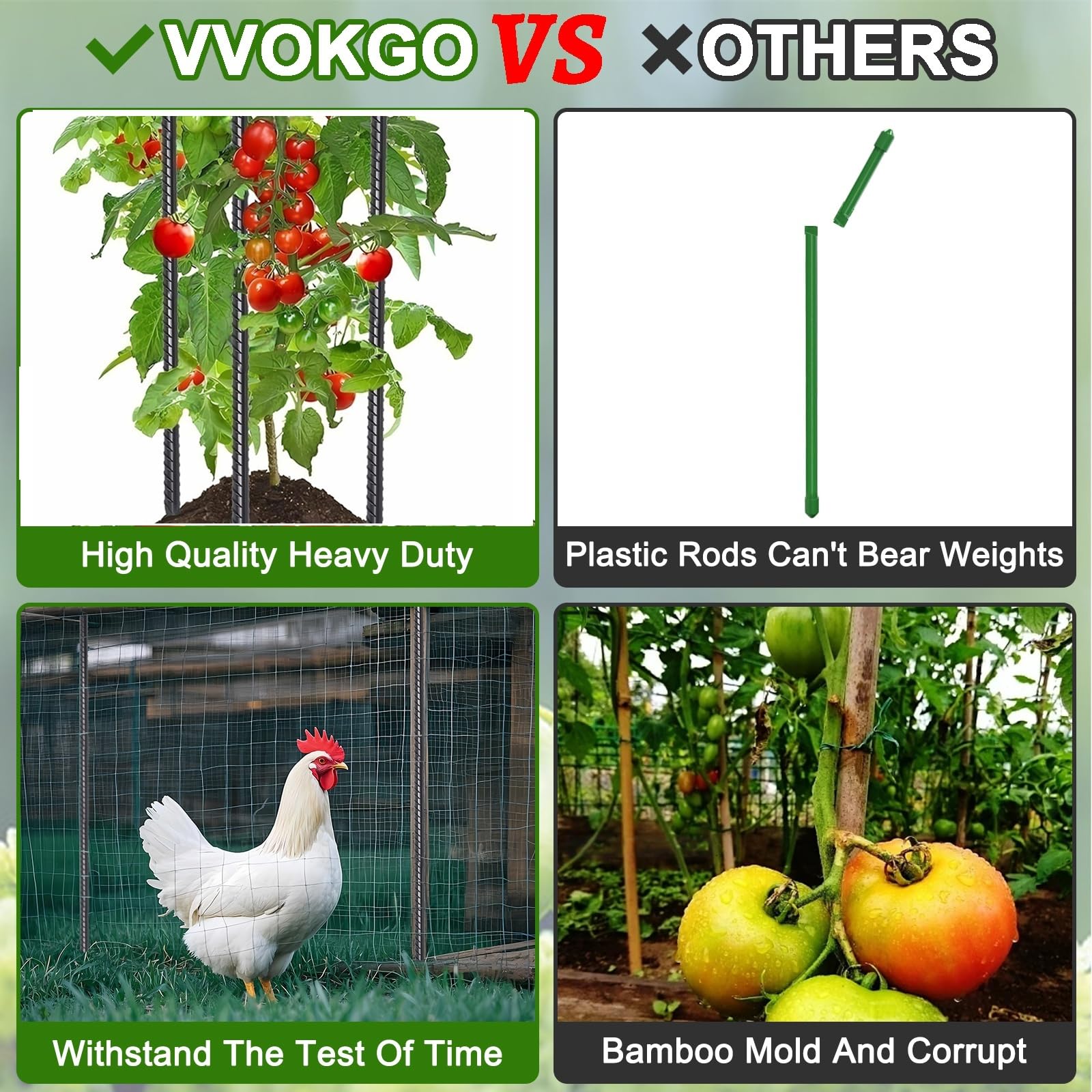 VVOKGO chisel-point end stakes easily penetrate rocky soil