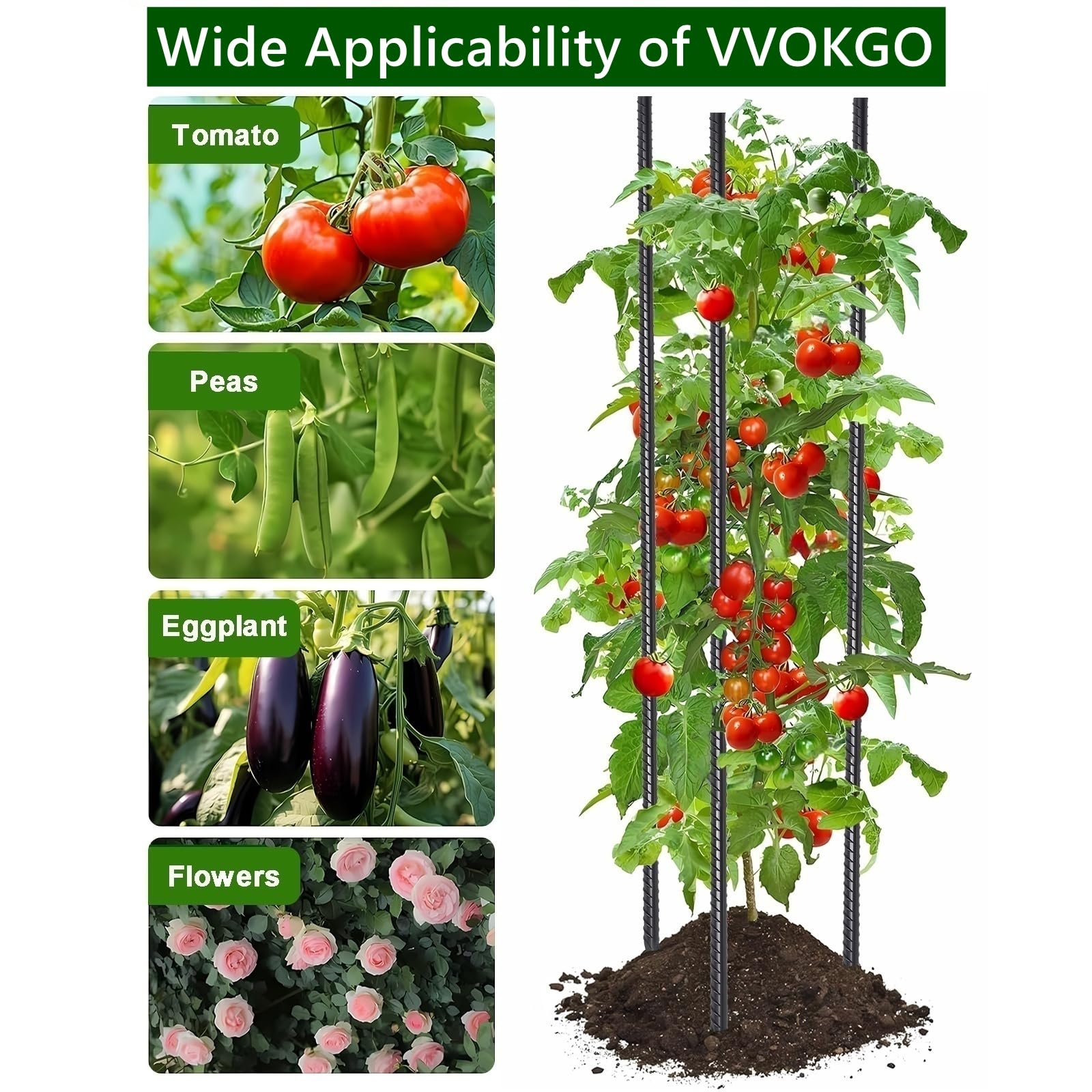 VVOKGO multi-use stakes shown securing garden edging and plant support
