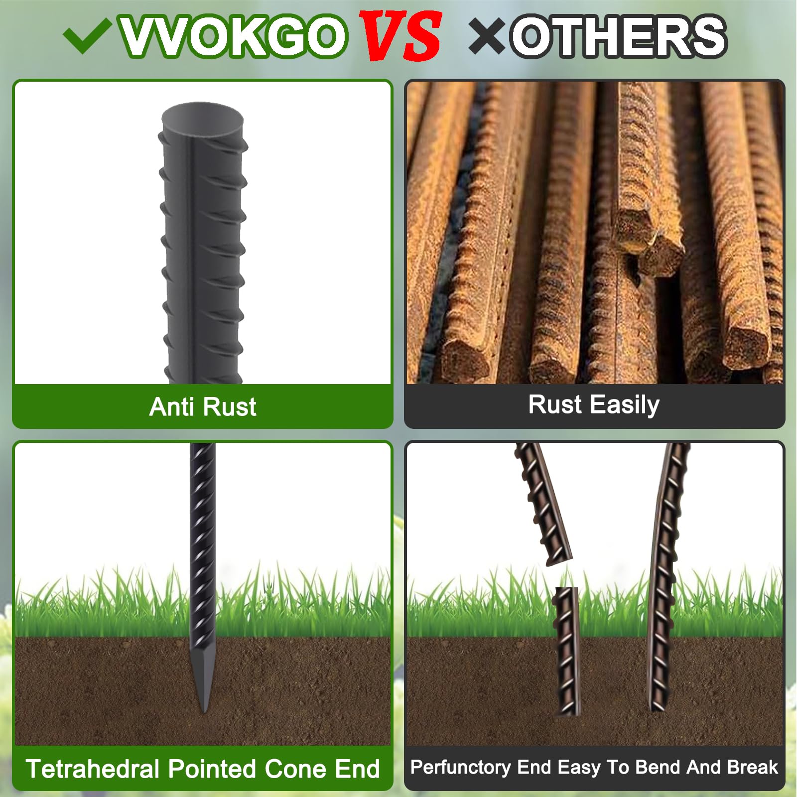 VVOKGO powder-coated ground stakes resisting weather for garden use