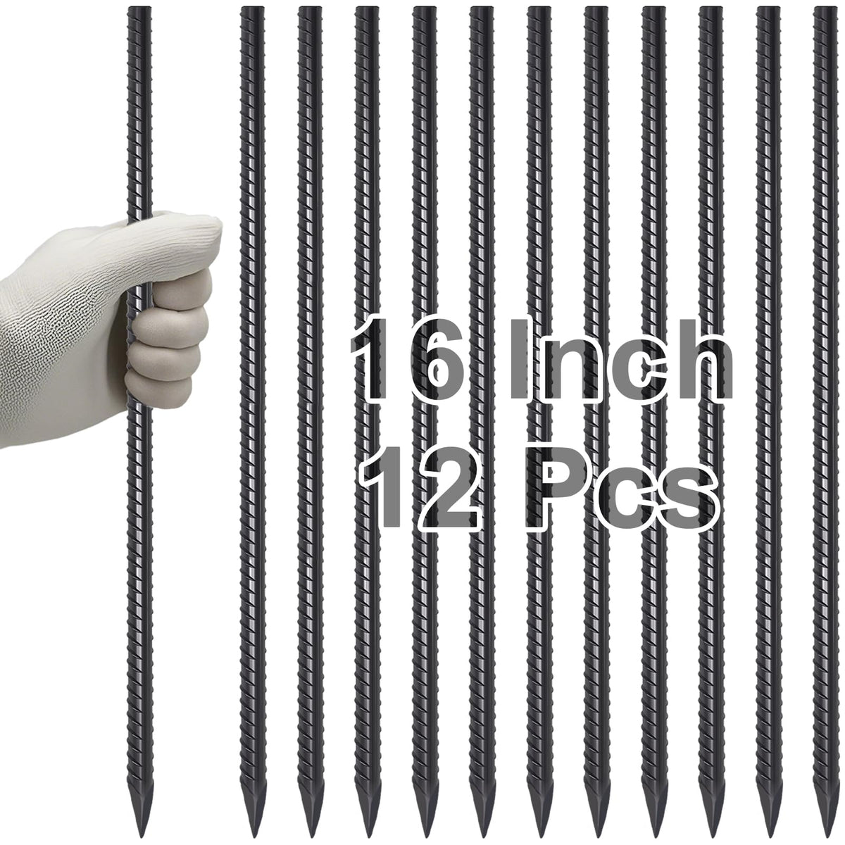 VVOKGO Rebar Stakes 16-inch with chisel point for easy ground insertion and garden support.