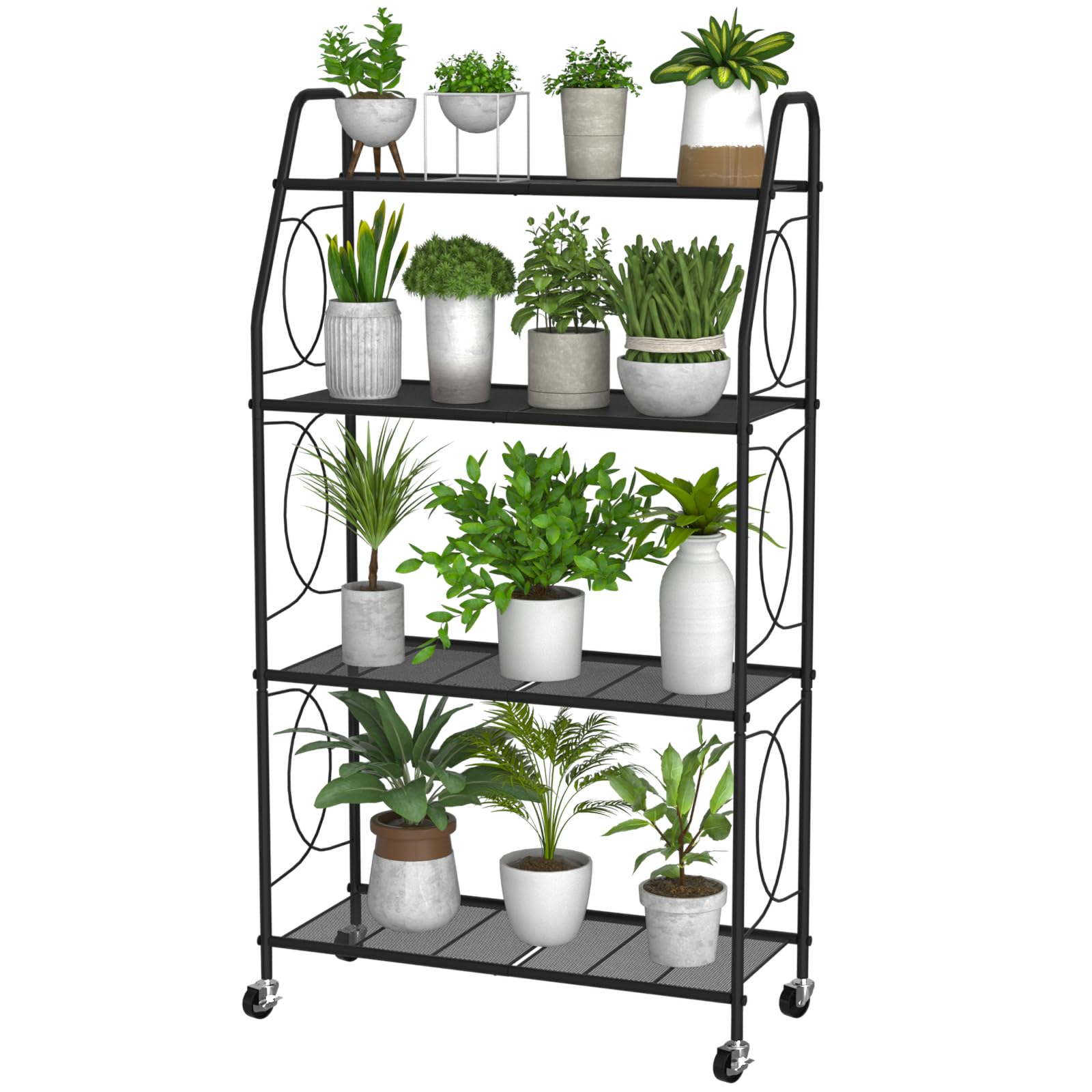 VyGrow 4 Tier Plant Stand with Wheels for compact indoor display