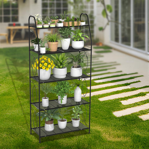 VyGrow 5 Tier Plant Stand outdoor use demonstrates weather-ready design for garden setups.