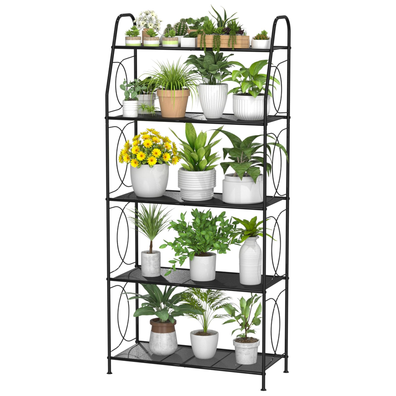 VyGrow 5 Tier Plant Stand side view showing a sturdy metal frame for vertical gardening.