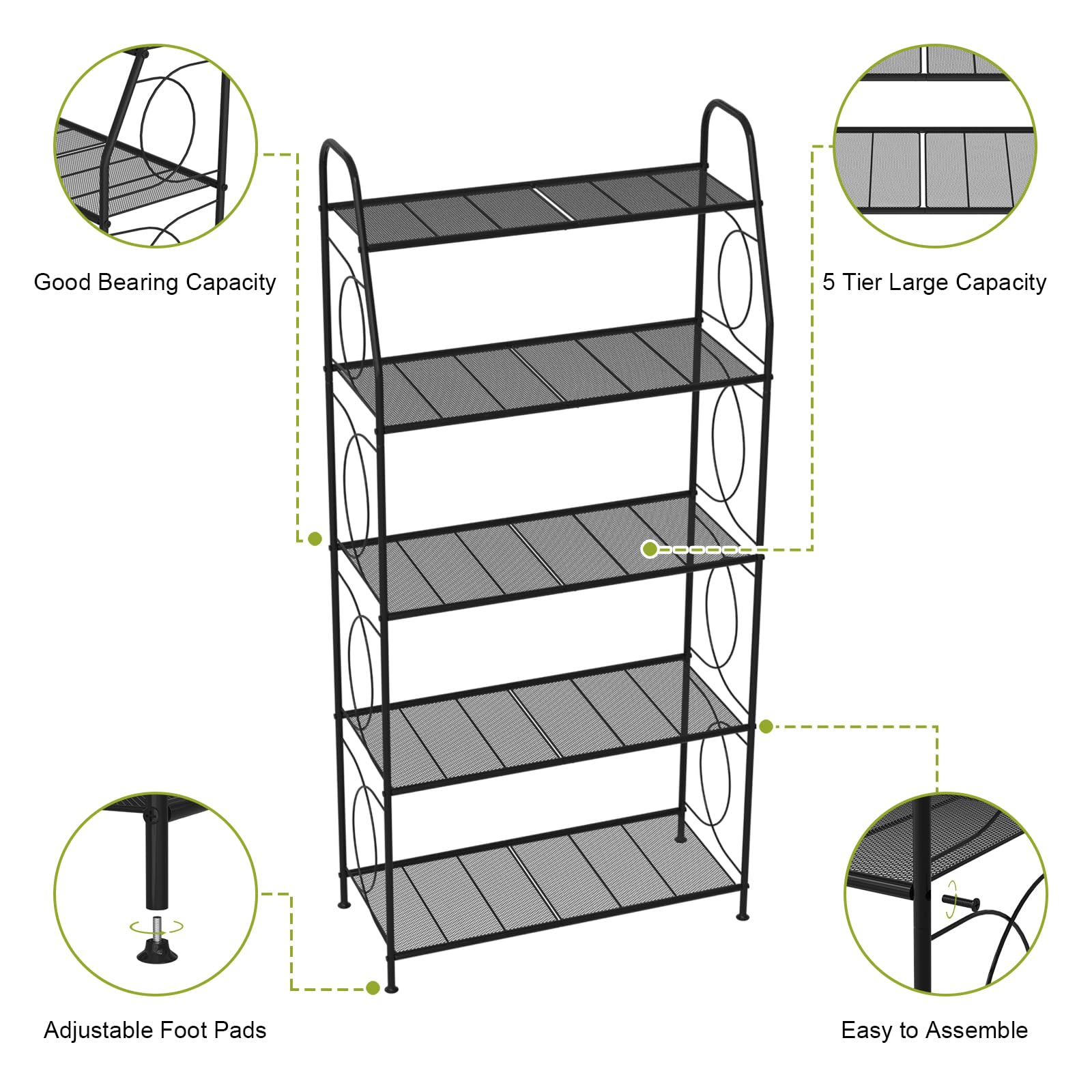 VyGrow 5 Tier Plant Stand sturdy base supports multiple pots securely.