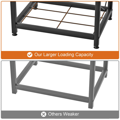 VyGrow firewood rack configured to maximize storage and keep wood tidy.