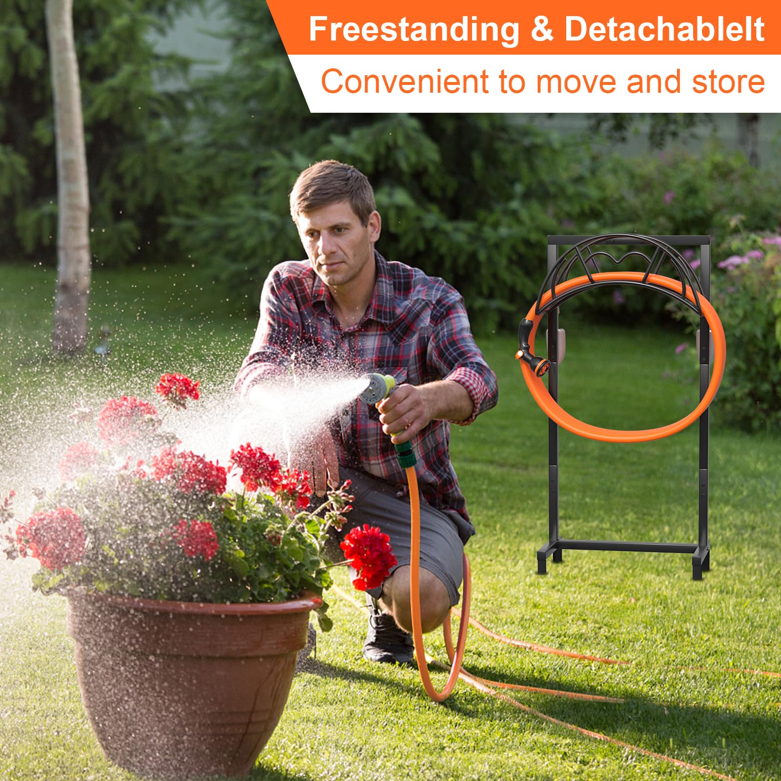 VyGrow hose holder dimensions 15.2 by 8.3 by 41.3 inches for fit in yards.