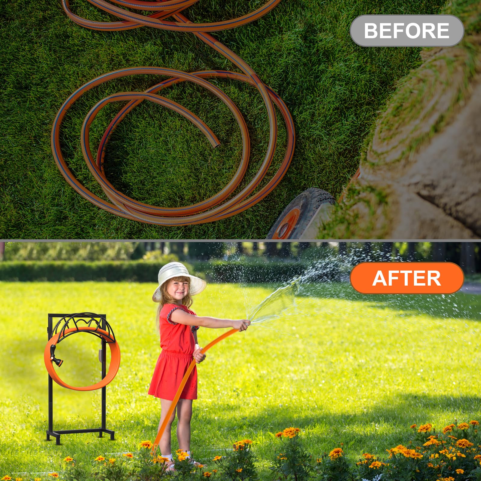 VyGrow elegant black finish complements garden aesthetics and hose storage.