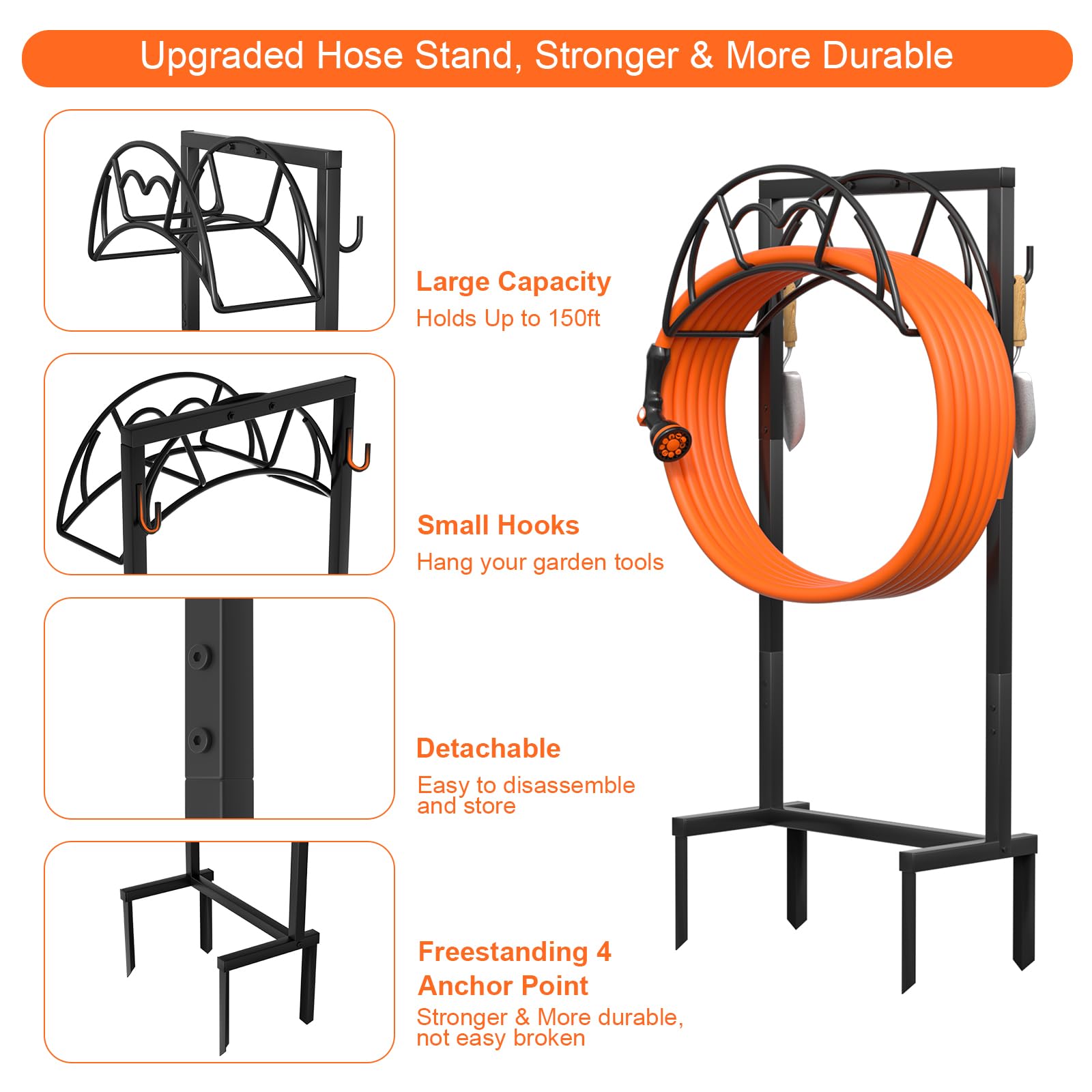 VyGrow hose holder upgraded with two poles and four anchors for added stability.
