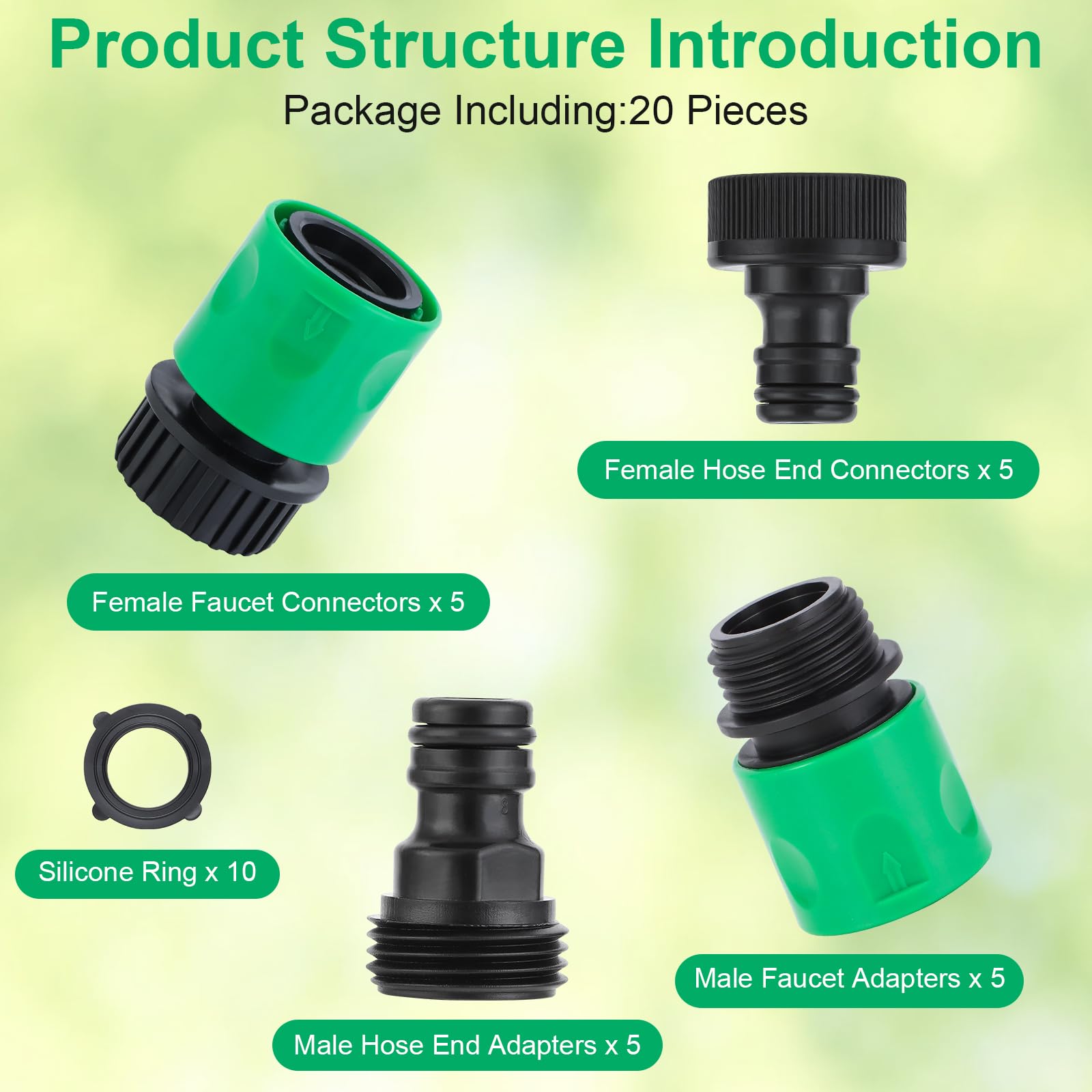 VYH 3/4 in hose connectors compatible with standard hoses.