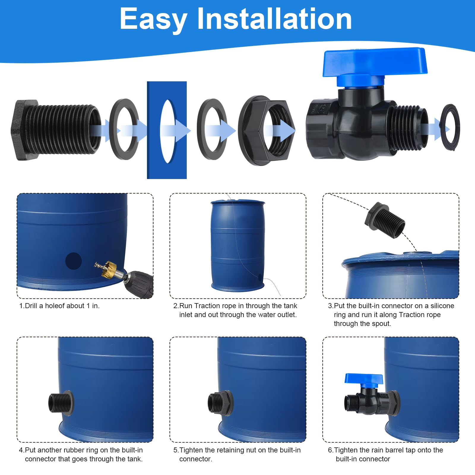 VYH bulkhead-fitting detail demonstrates reliable rain barrel connections