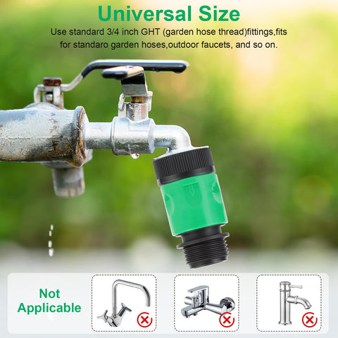 VYH female faucet connector simplifies irrigation hose changes.