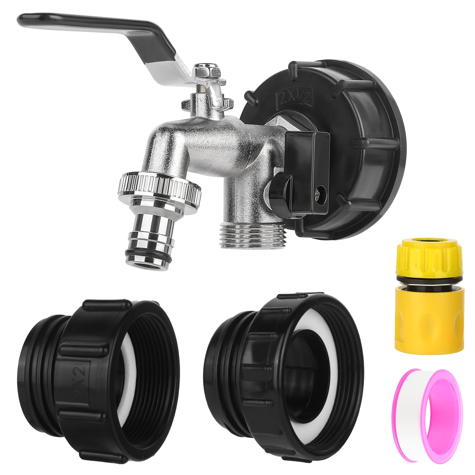 VYH 275-330 gallon IBC tote adapter with dual outlet faucet for efficient water transfer