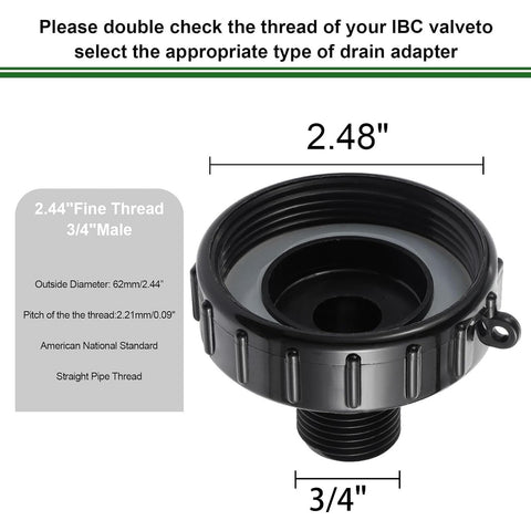 VYH water hose male adapter attached to an IBC tote for easy drainage.
