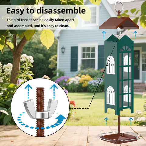 VYHAG Metal Bird Feeder with rust-proof finish keeps seed dry.