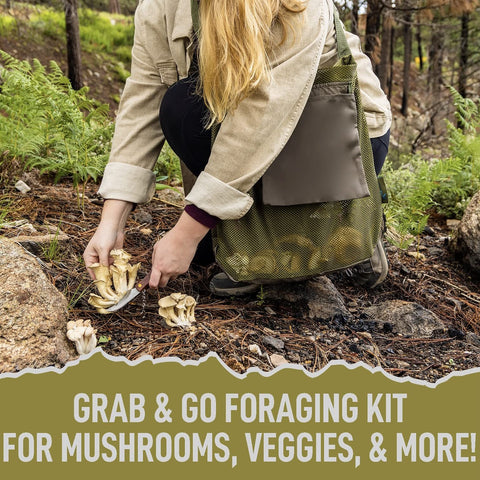VylerSky foraging bag worn over the shoulder highlights breathable mesh and lightweight design.