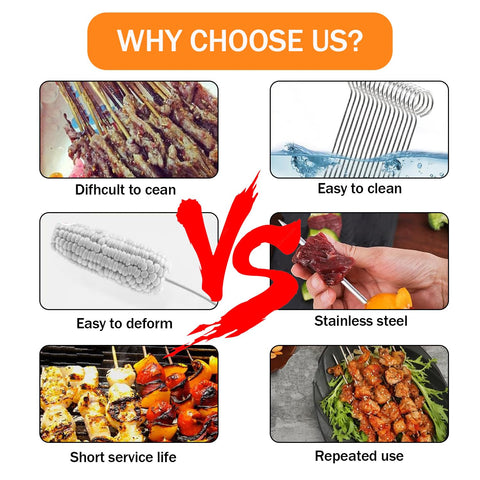 VYNFLICK 14-inch skewers are reusable and dishwasher-safe for mess-free cleanup