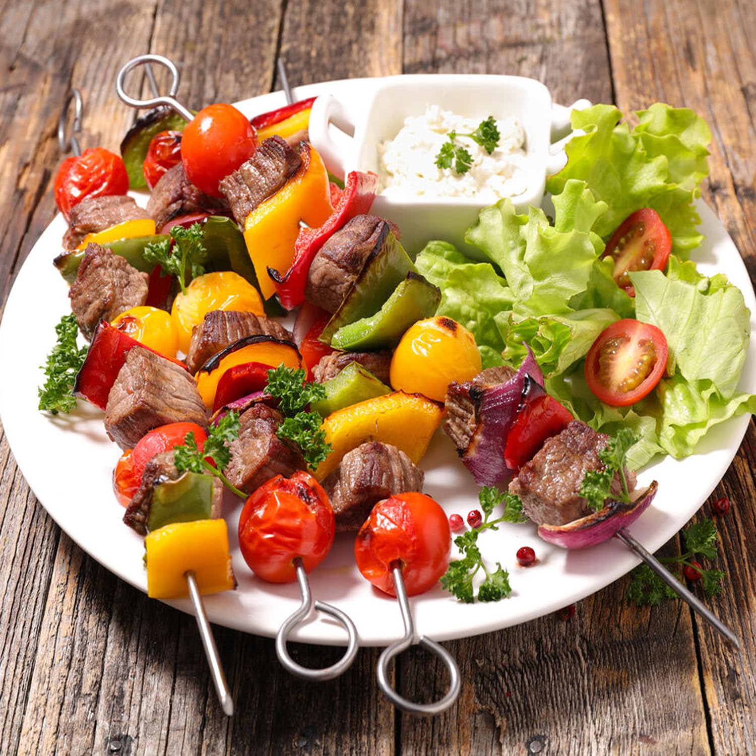 VYNFLICK 12-pack skewers with hanging rack for easy storage