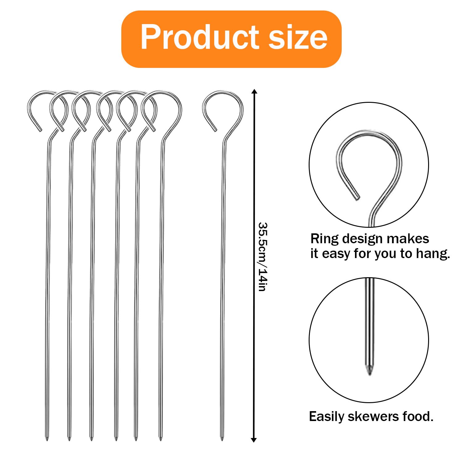VYNFLICK stainless steel skewers with sharp tips for quick prep of meats and veggies