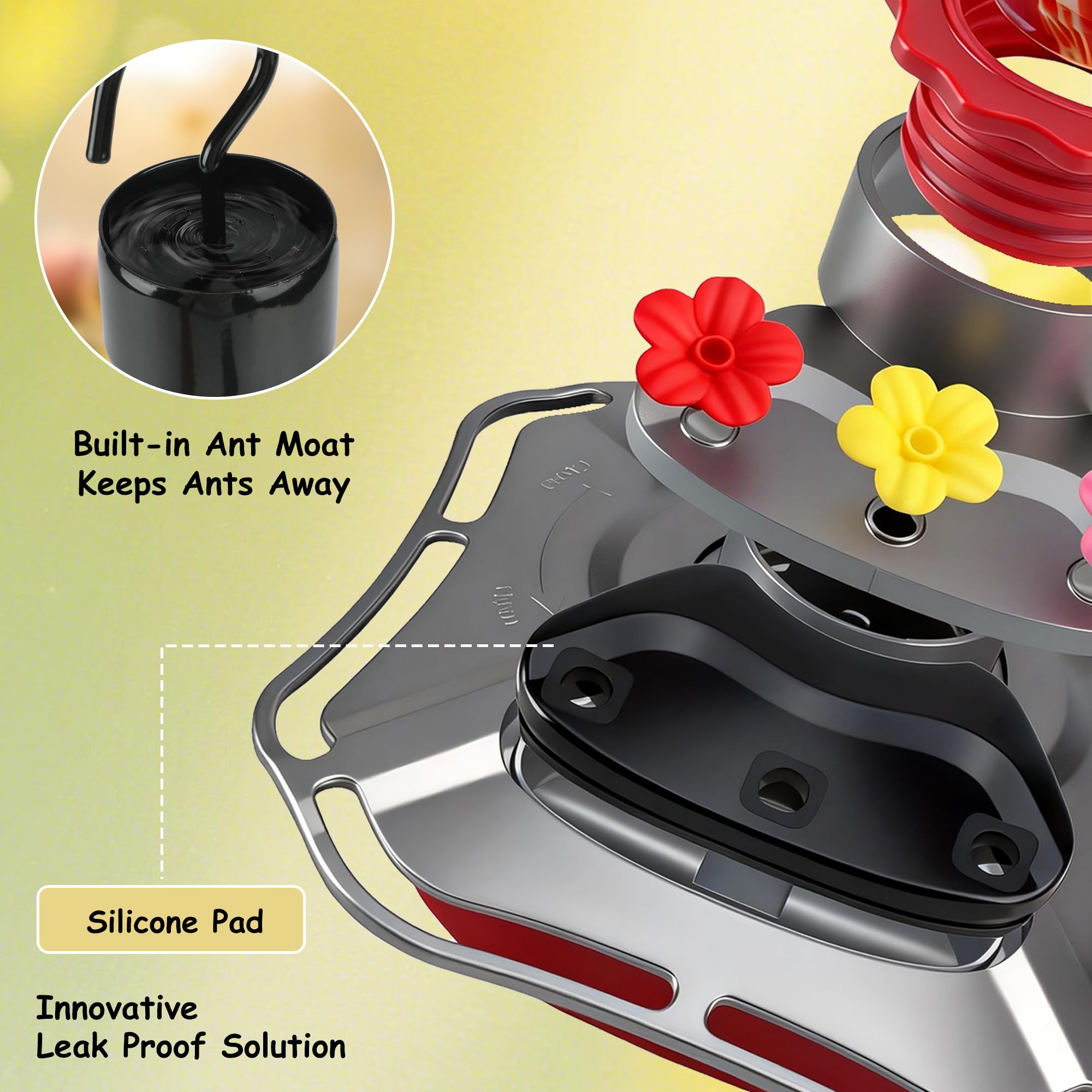 Vyojasharc anti-bee-proof design reduces intrusions at the feeder.