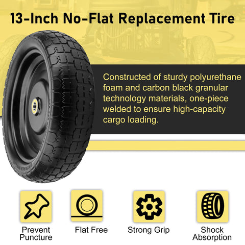 Vypart flat-free design resists punctures for less maintenance on gravel and grass.