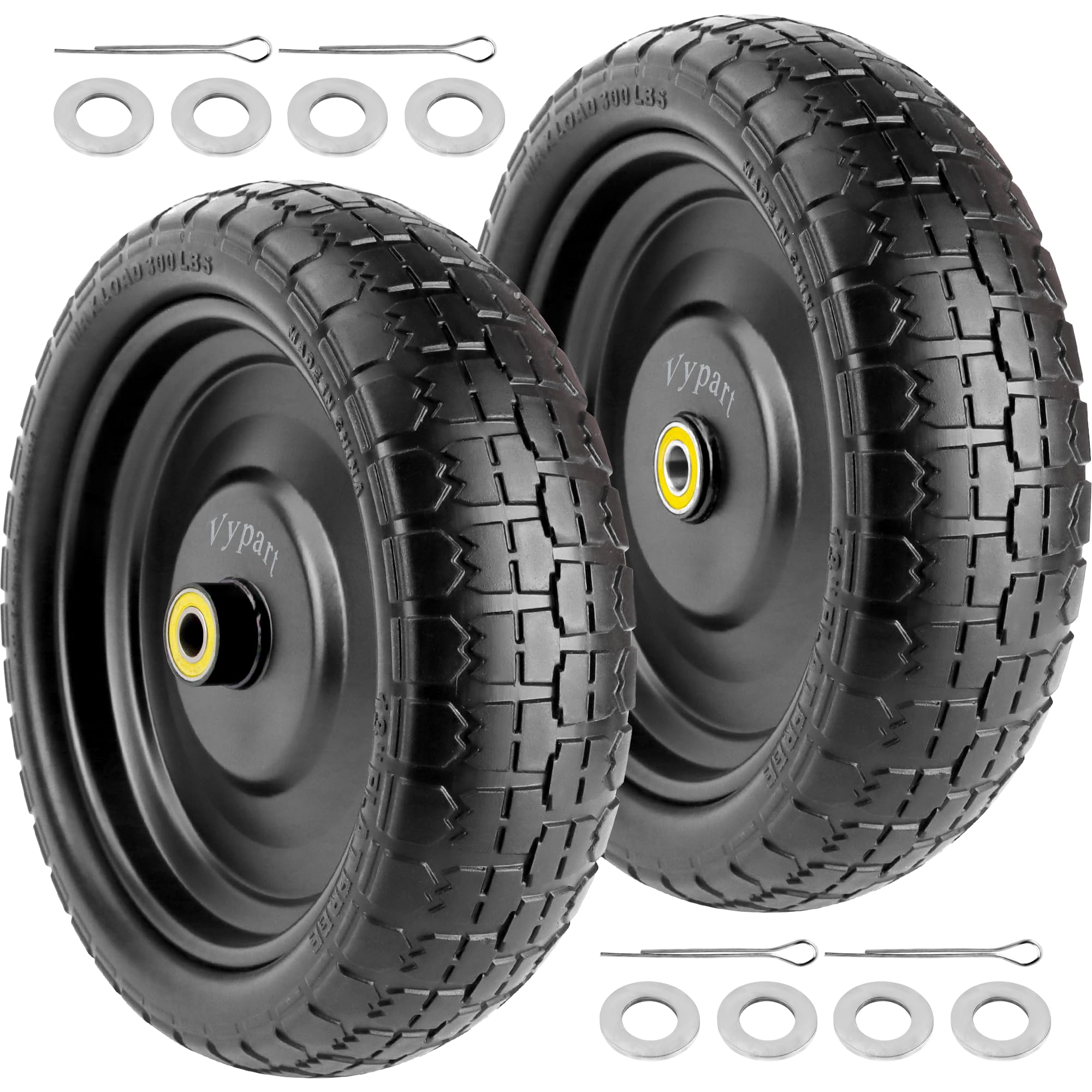Vypart 13in flat-free tire for Gorilla Carts with arrow tread delivers smoother rolling on mixed surfaces.