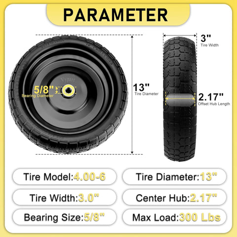 Vypart tire features offset hub for compatible, balanced wheel assembly.
