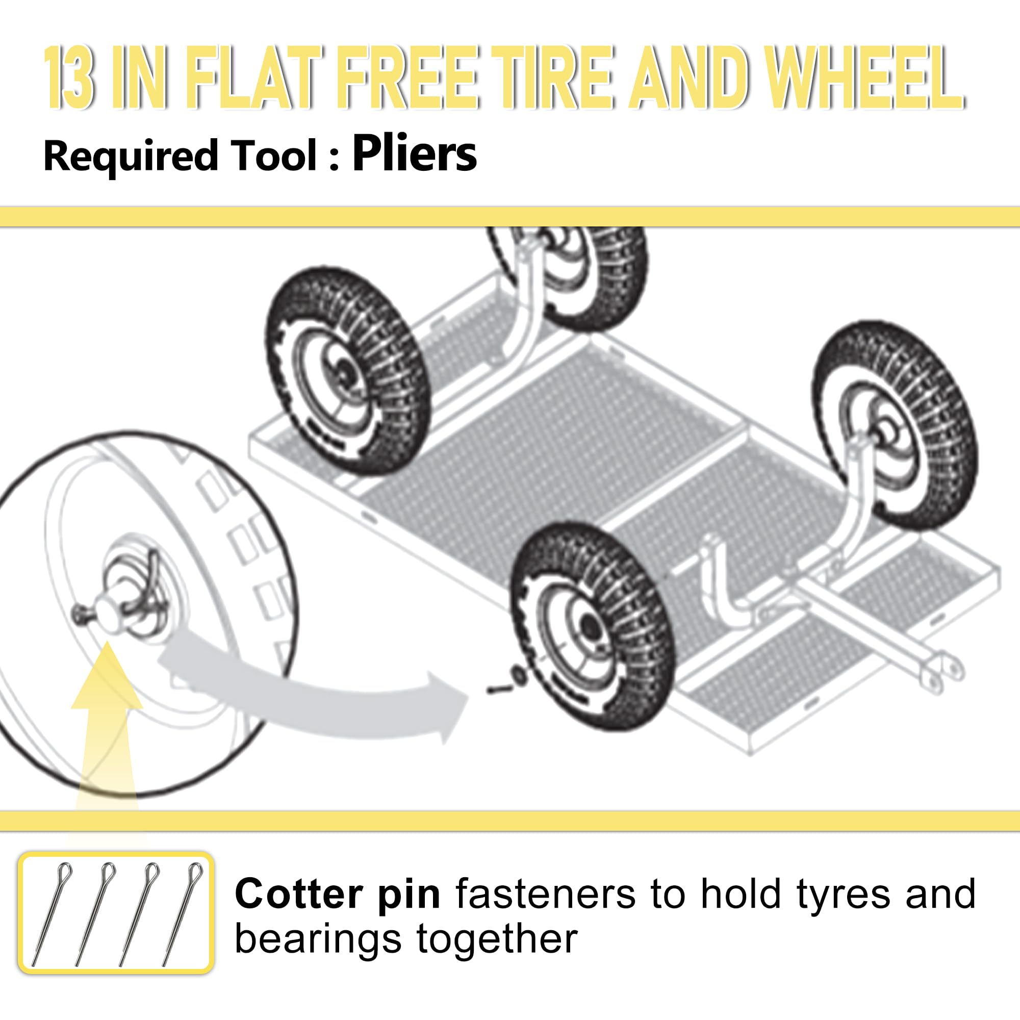 Vypart 13in tire with arrow tread enhances traction on wet or uneven surfaces.