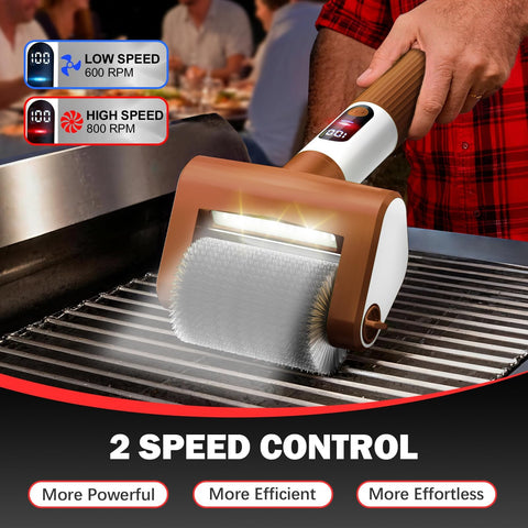 VYtoov replaceable stainless steel brush head provides durable, bristle-free scrubbing on grates.
