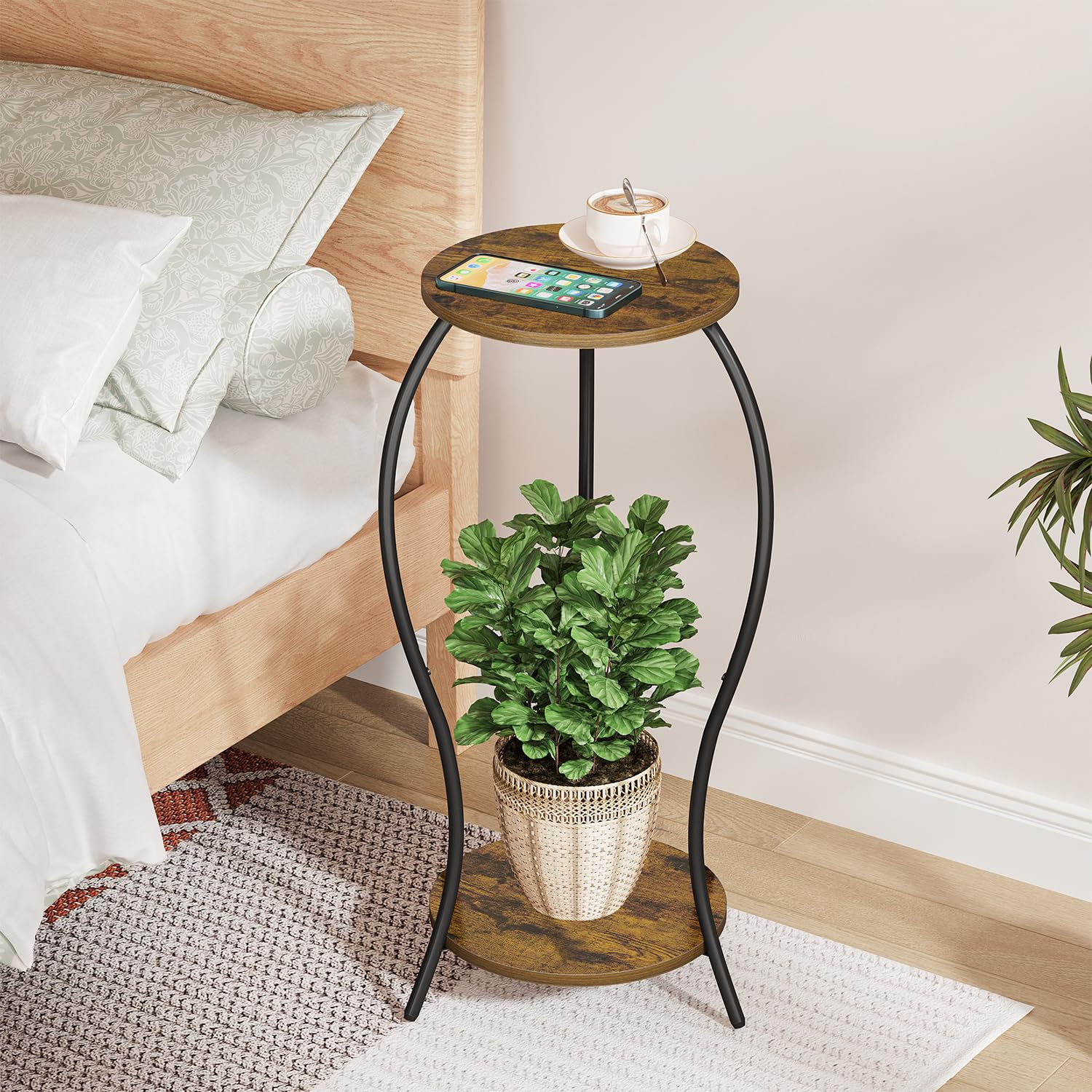 VYUOL round shelves showcasing potted plants and decorative items beautifully