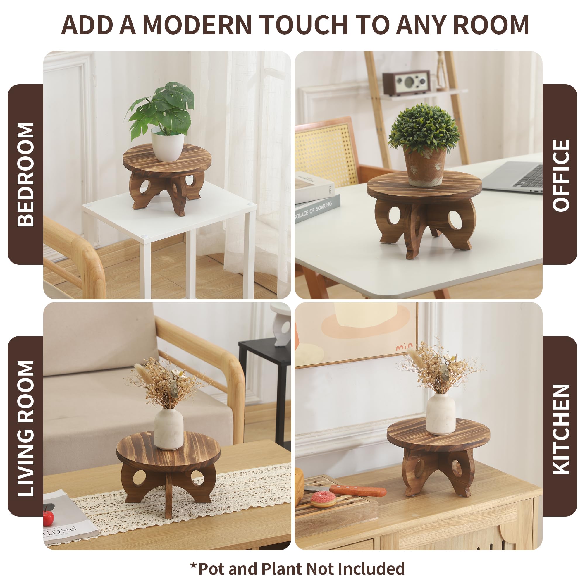 VZODESR round wooden stand complements coffee bar and countertop displays.
