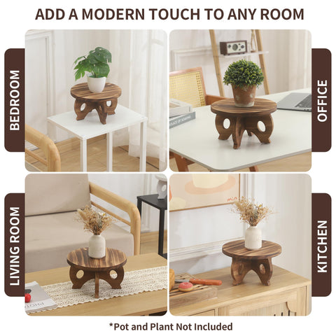 VZODESR round wooden stand complements coffee bar and countertop displays.