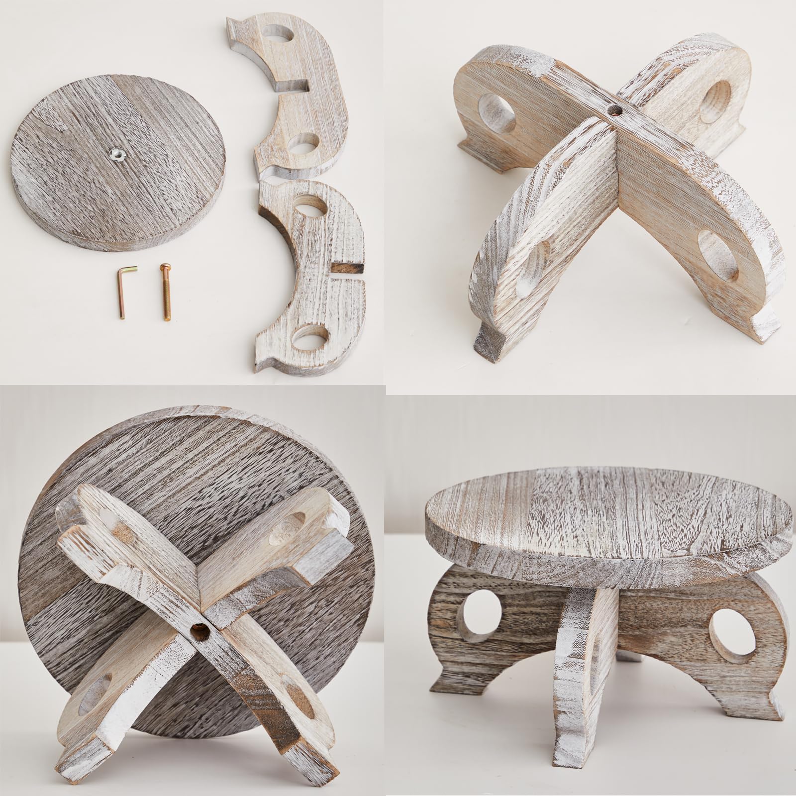 VZODESR wooden plant stand with washed white finish enhances farmhouse decor.