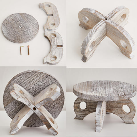VZODESR wooden plant stand with washed white finish enhances farmhouse decor.