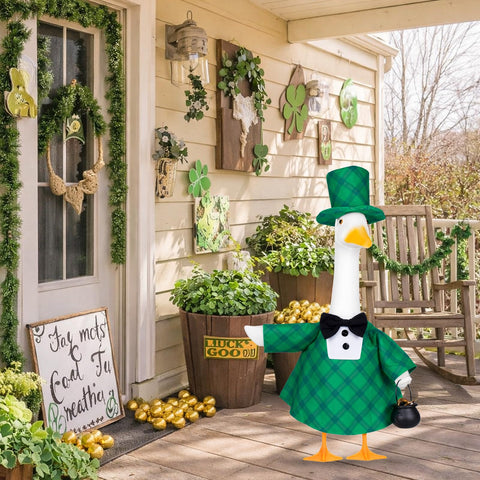 Vzuito easy-to-use goose costume slides onto a 23-inch lawn goose for quick setup.