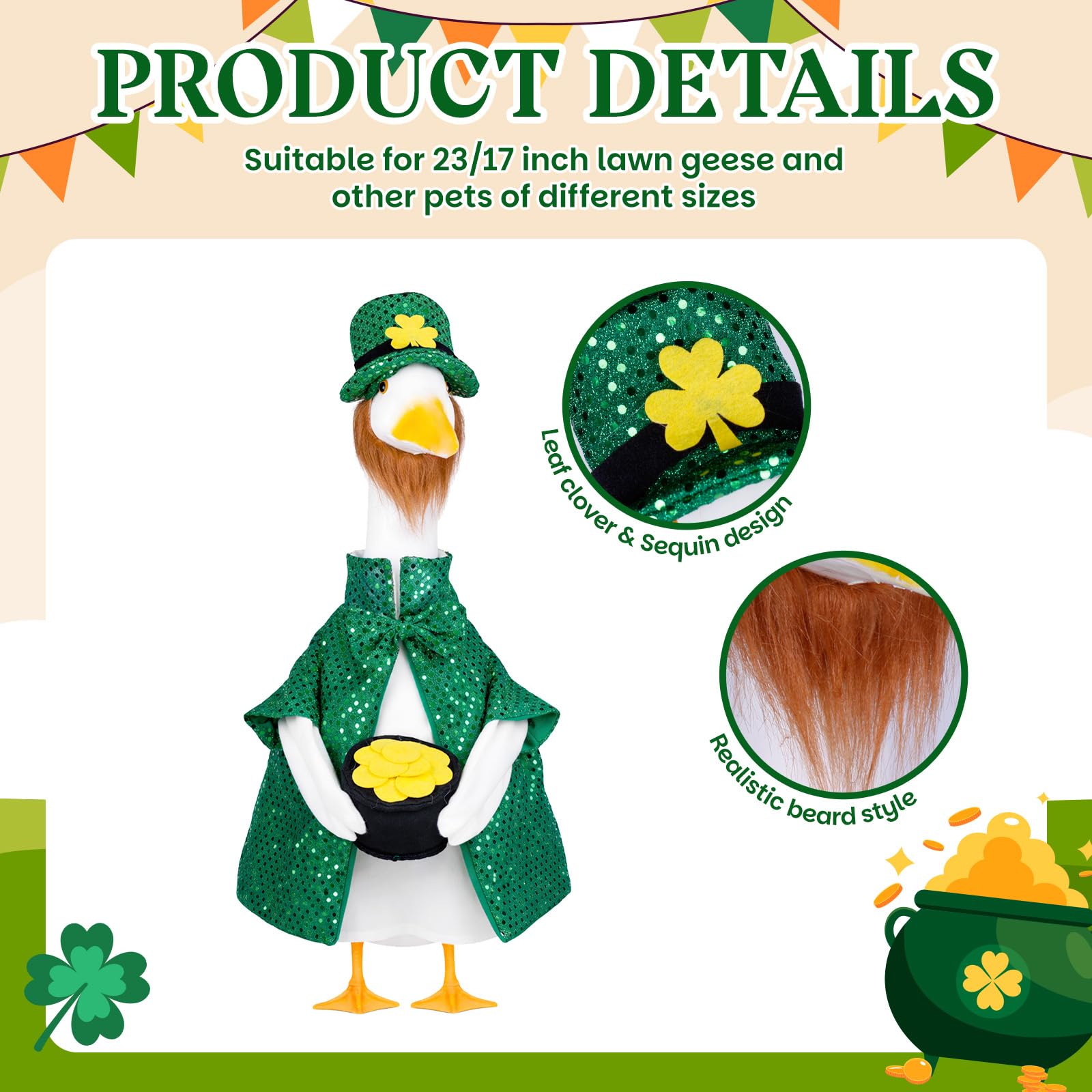 Vzuito St Patrick's Day goose outfit pot of gold prop adds storytelling charm to displays