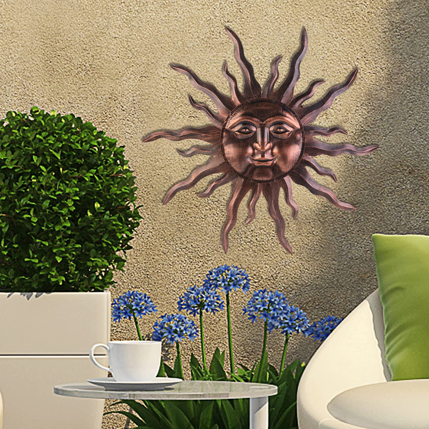 VZVXCC 3D sun face metal sculpture creates a striking focal point