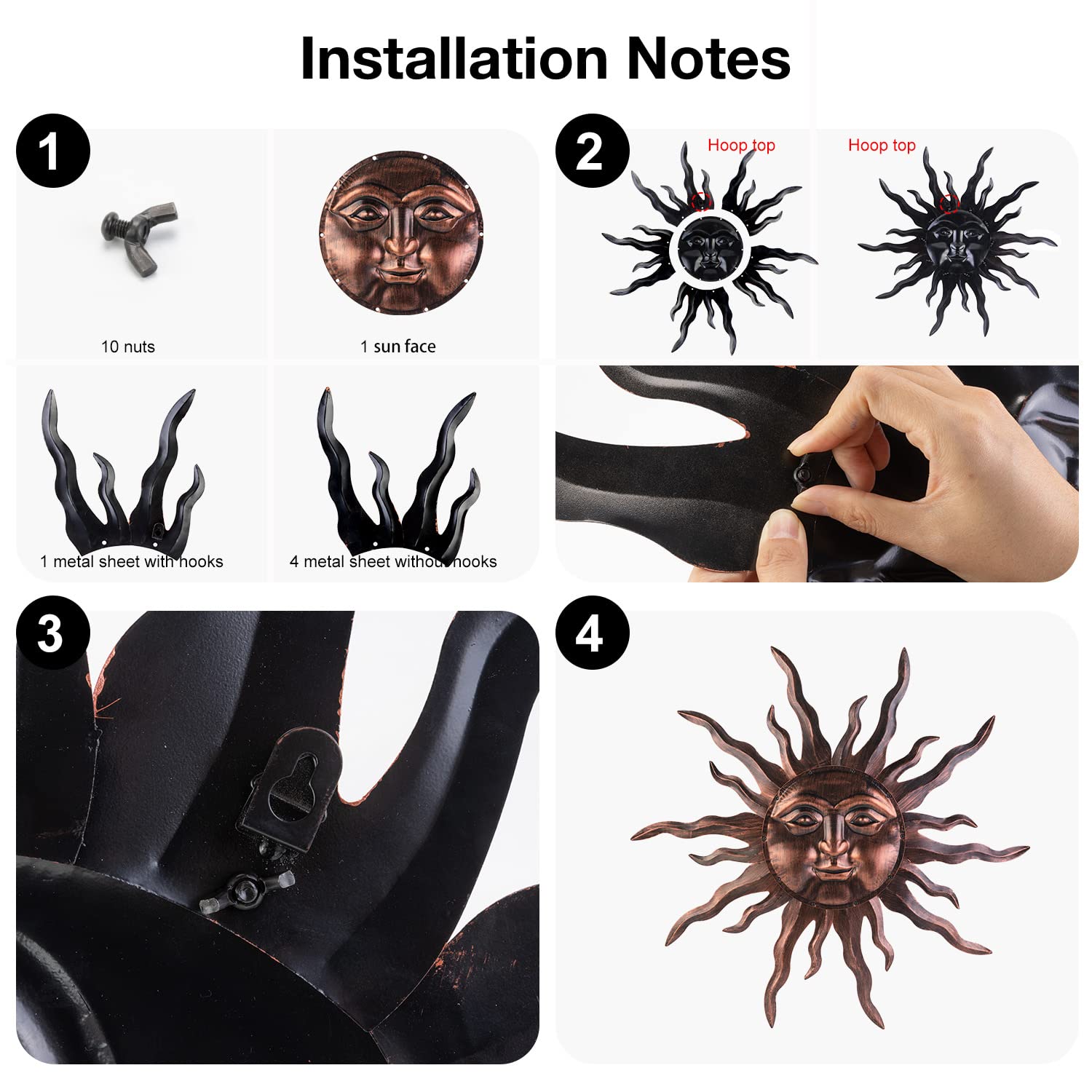 Bronze finish sun wall decor by VZVXCC adds warmth to any space