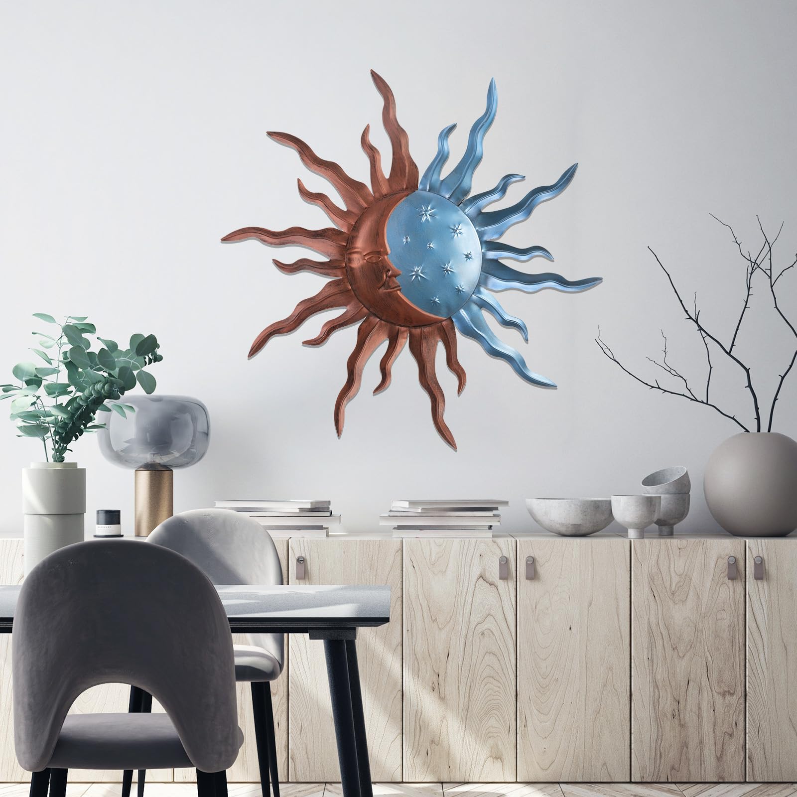 VZVXCC Easy-hang sun moon wall art with back keyhole.