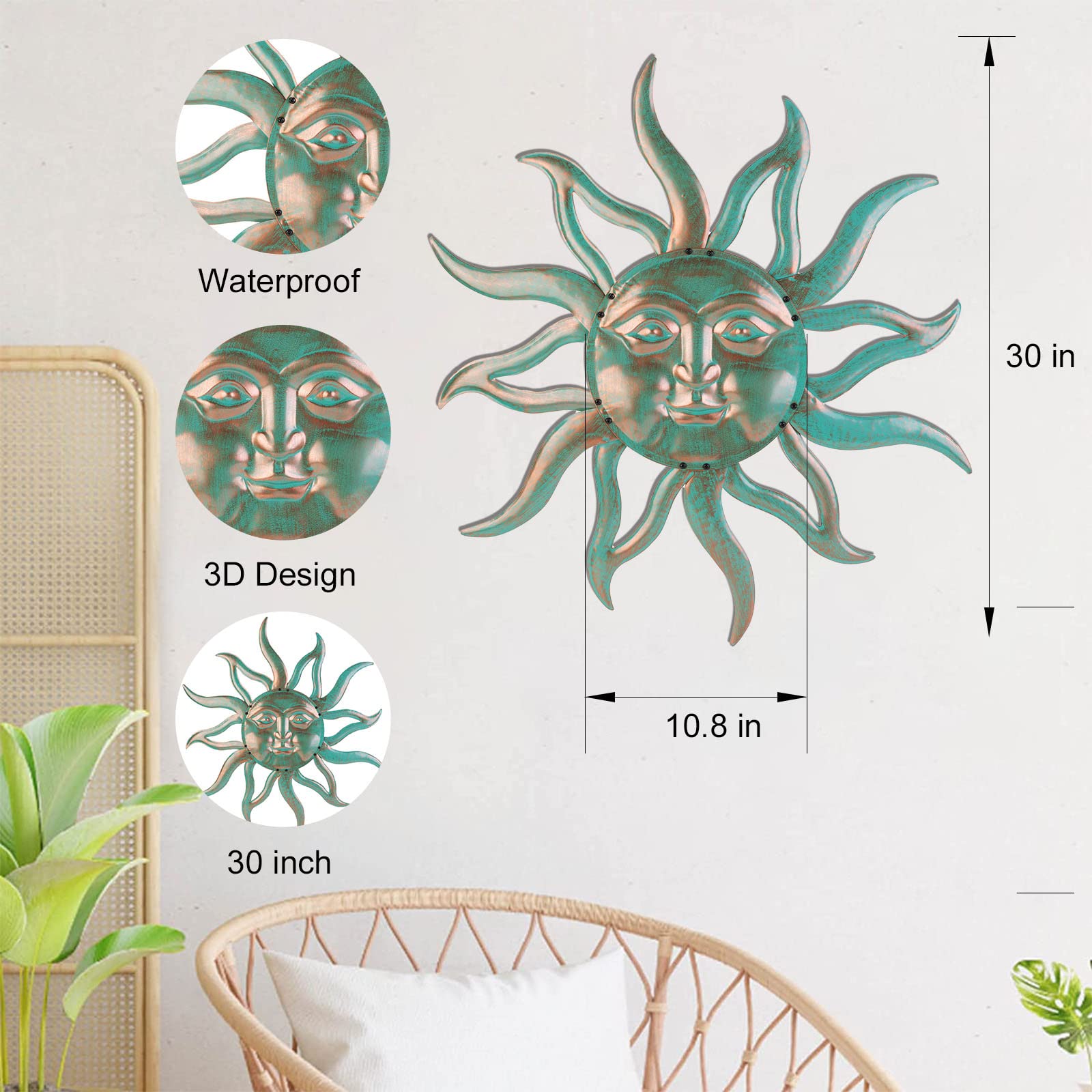 VZVXCC sun wall art 3D sunburst detail adds wall depth.