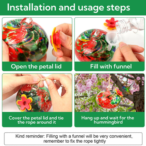 VZZNN glass feeders highlight nectar capacity for longer viewing sessions.