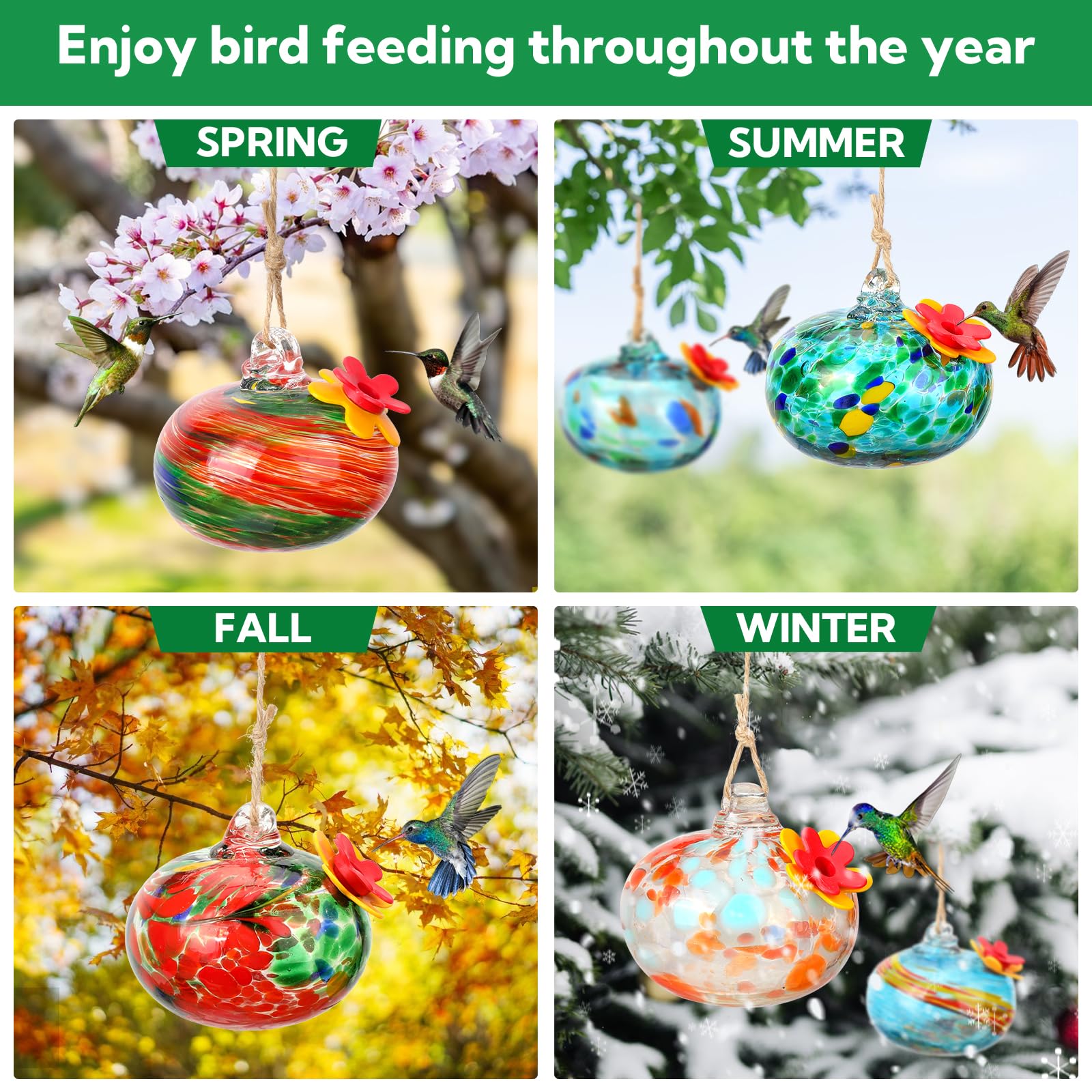 VZZNN decorative glass feeders add charm to garden and patio spaces.