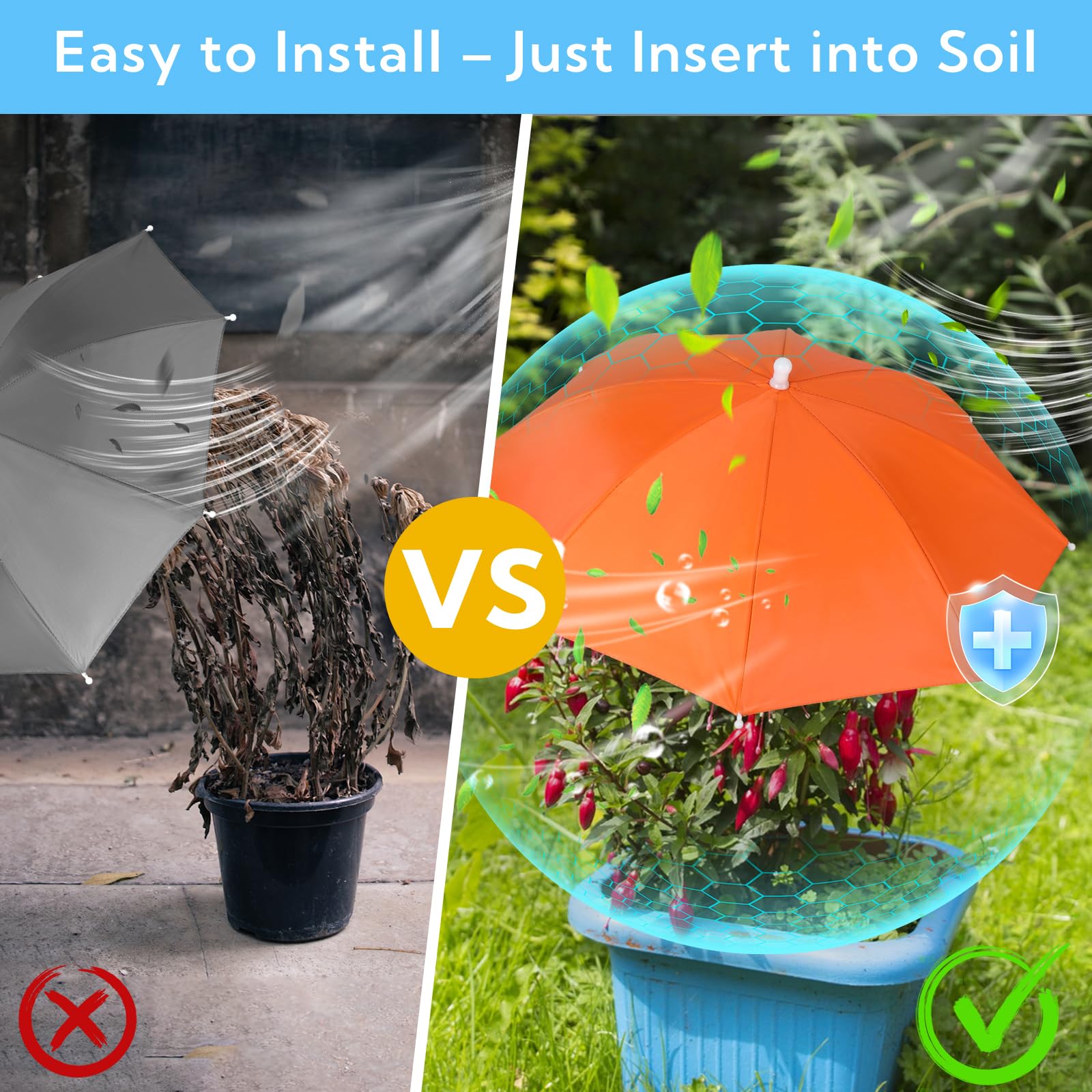 VZZNN water-resistant polyester canopy protects plants from heat and moisture loss.