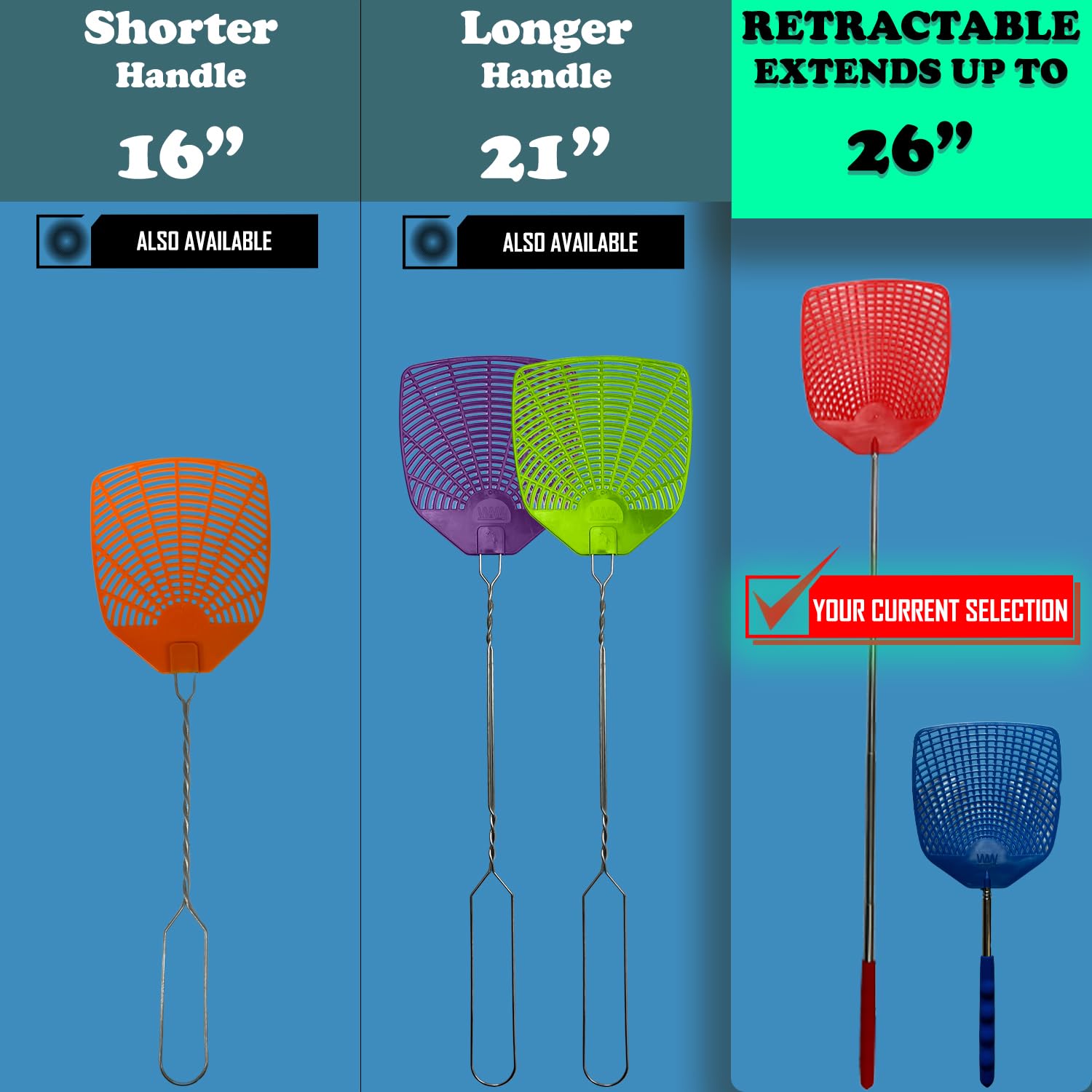 W4W swatter in retracted 12-inch size for compact storage